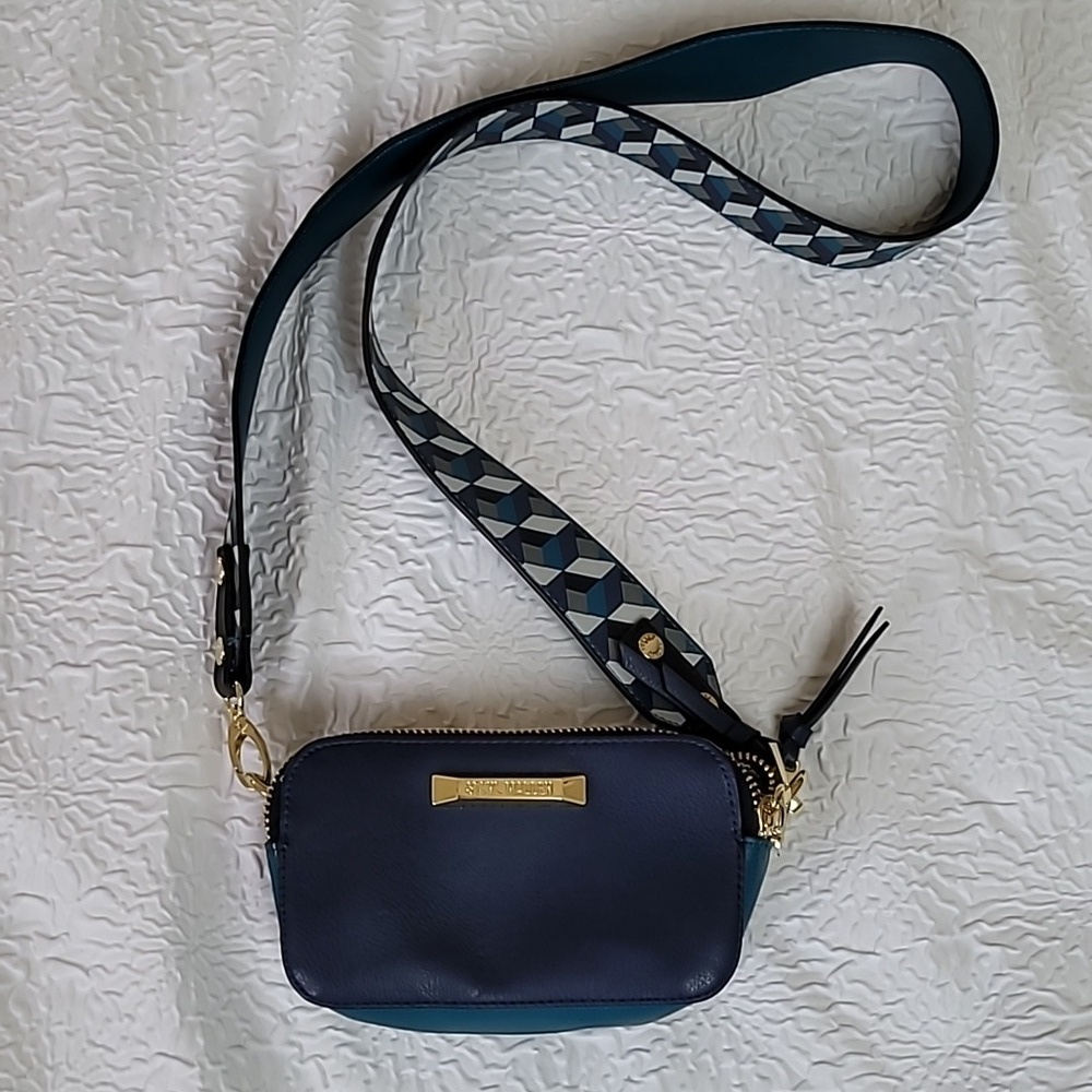 Steve Madden Crossbody Bag Navy Green Gray Colorblock Bag & BIG Design Strap